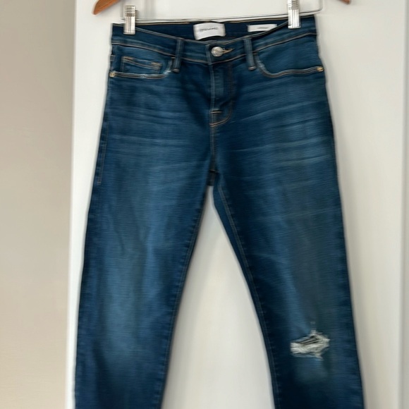 FRAME Le Garcon Blue Jeans w Distressed Knee, Caribou, Sz 24/25 w MEASUREMENTS - Picture 4 of 14